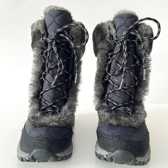 L.L. Bean Quilted Winter Snow Boots Faux Fur Lined Mid Calf Lace Up Booties - Picture 2 of 16